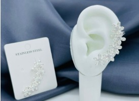 EARCUFF LARGO FLOR VARIAS PLATEADO